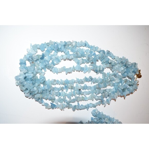 Vtg Stauer 5 Strand Aquamarine Bead Necklace 20" Shades of the Sea w/ bracelet - Picture 2 of 9